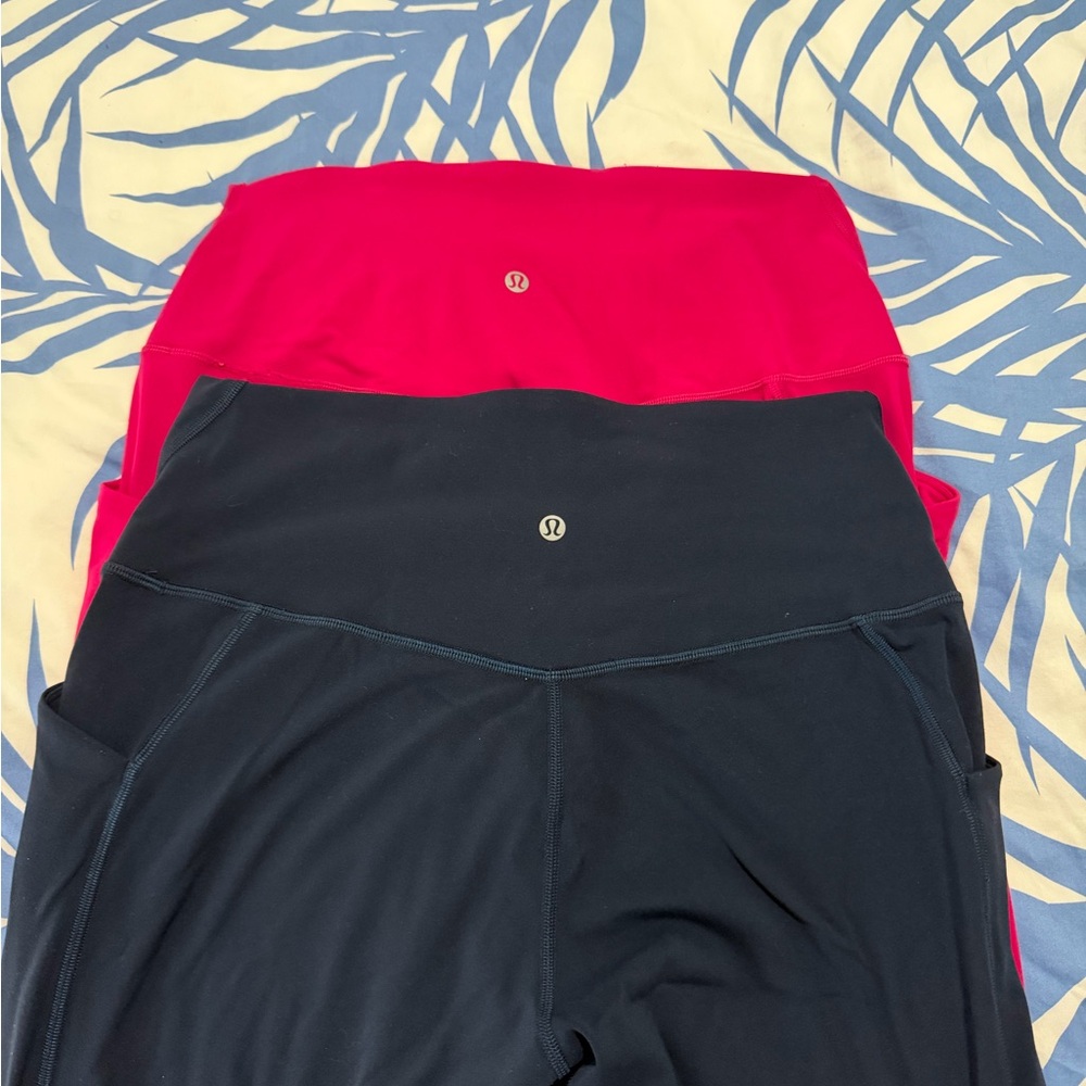 Lululemon Navy and Hot Pink Blue Leggings - TWO PAIR - size 12